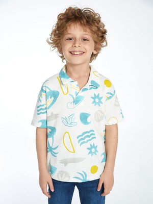 Lc Waikiki Yeni Sezon Resort Yaka Baskılı Erkek Çocuk Tişört