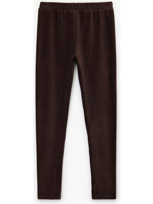 Beli Lastikli Yüksek Bel Basic Kadife Tayt