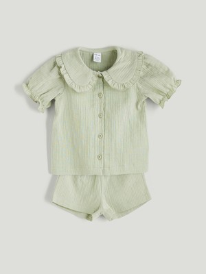 Lc Waikiki Yeni Sezon Bebe Yaka Kız Bebek Gömlek ve Şort 2'li