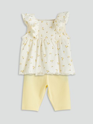 Lc Waikiki Yeni Sezon Çiçekli Kız Bebek Bluz ve Tayt 2'li