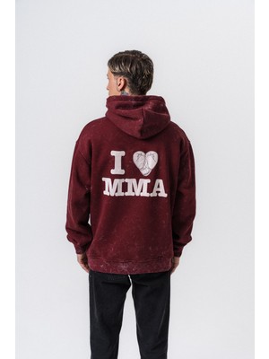 Erkek Mma Baskılı Kapüşonlu Oversize Hoodie Bordo