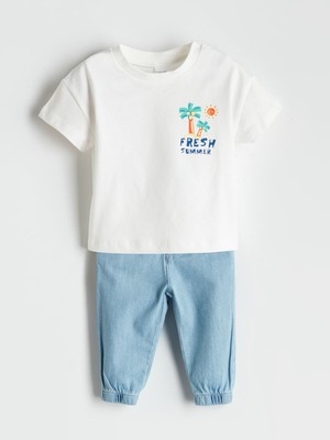 Lc Waikiki Yeni Sezon Nakışlı Erkek Bebek Tişört ve Pantolon 2'li