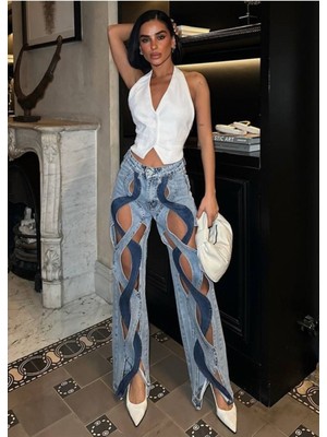 Tasarım Pinterst Model Kot Pantolon Jeans Ithal Kumaş Kalite Palazzo Pantolon