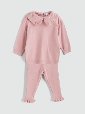 Lc Waikiki Yeni Sezon Bebe Yaka Kız Bebek Triko Sweatshirt ve Tayt 2'li