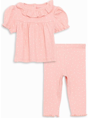 Lc Waikiki Yeni Sezon Fırfırlı Kız Bebek Tişört ve Eşofman Altı 2'li