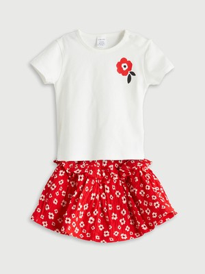 Lc Waikiki Yeni Sezon Çiçekli Kız Bebek Tişört ve Şort Etek 2'li