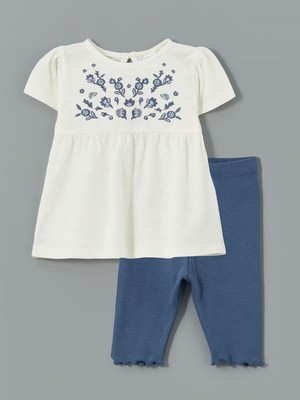 Lc Waikiki Yeni Sezon Çiçekli Kız Bebek Tişört ve  Tayt 2'li