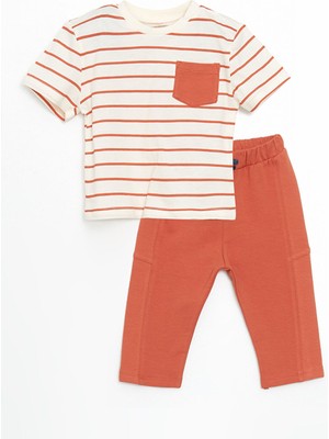 Lc Waikiki Yeni Sezon Bisiklet Yaka Çizgili Erkek Bebek Tişört ve Pantolon 2'li