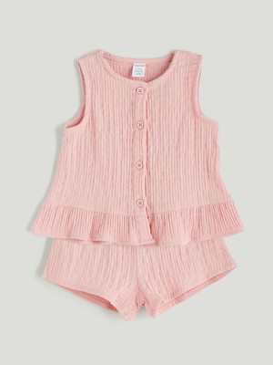 Lc Waikiki Yeni Sezon Bisiklet Yaka Müslin Kız Bebek Bluz ve Şort 2'li