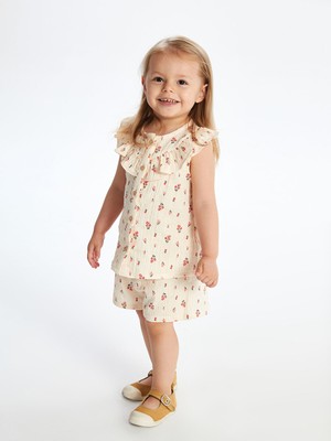 Lc Waikiki Yeni Sezon Bisiklet Yaka Çiçekli Kız Bebek Bluz ve Şort 2'li