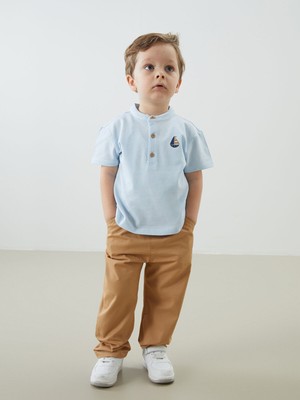 Lc Waikiki Yeni Sezon Hakim Yaka Baskılı Erkek Bebek Tişört ve Pantolon 2'li