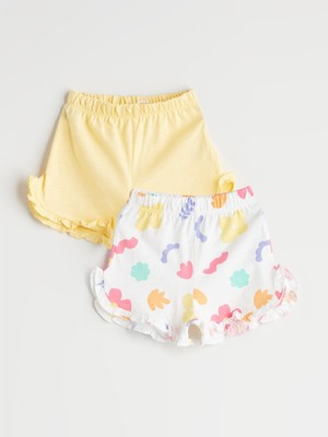 Lc Waikiki Yeni Sezon Beli Lastikli Baskılı Pamuklu Kız Bebek Şort 2'li