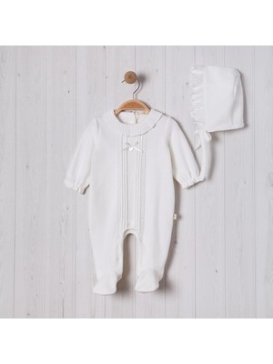 Nervürlü Yakası Fırfırlı Şapkalı Bebe Kız Tulum