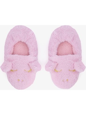 Açık Pembe Kız Çocuk Unicorn Desenli Nakışlı Ev Patiği