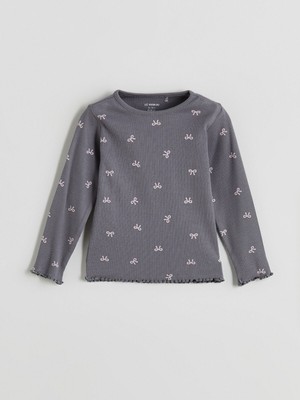 Lc Waikiki Yeni Sezon Bisiklet Yaka Fiyonk Desenli Uzun Kollu Kız Bebek Tişört