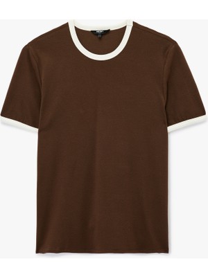 Kısa Kollu Bisiklet Yaka Tok Kumaş Renk Kontrastlı Pamuklu Slim Fit Tişört