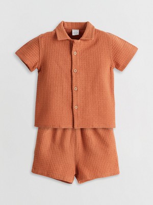 Lc Waikiki Yeni Sezon Kısa Kollu Basic Erkek Bebek Gömlek ve Şort 2'li Takım
