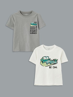 Lc Waikiki Yeni Sezon Bisiklet Yaka Baskılı Erkek Çocuk Tişört 2'li