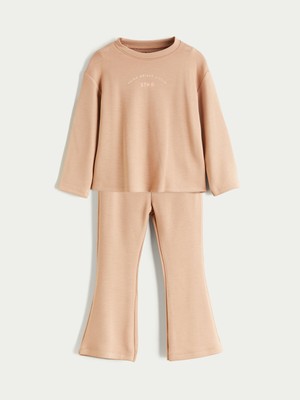 Lc Waikiki Yeni Sezon Bisiklet Yaka Baskılı Kız Bebek Sweatshirt ve Tayt 2'li