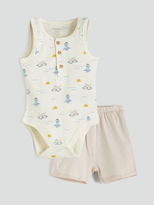 Lc Waikiki Yeni Sezon Organik Kumaş Erkek Bebek Çıtçıtlı Body ve Tayt 2'li