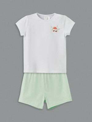 Lc Waikiki Yeni Sezon Bisiklet Yaka Baskılı Kız Bebek Tişört ve Şort 2'li