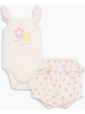 Lc Waikiki Yeni Sezon Çiçekli Kız Bebek Çıtçıtlı Body ve Şort 2'li