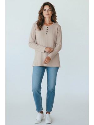Kadın Yaka Düğme Detaylı Mevsimlik Bluz