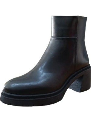 Mammamia D25KB - 8470 - B Kadın Hakiki Deri Günlük Topuklu Bot Siyah