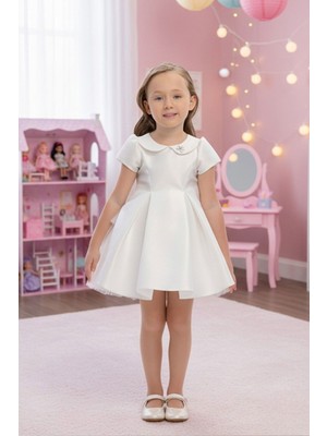 Simli Bebe Yaka Tüllü Bebek Elbise