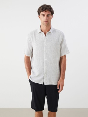 Lc Waikiki Yeni Sezon Regular Fit Kısa Kollu Çizgili Müslin Erkek Gömlek