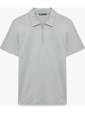 Kısa Kollu Regular Fit Pamuklu Yarım Fermuarlı Tişört