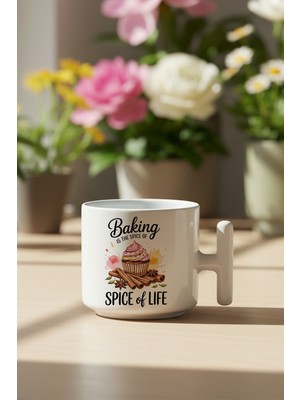Baking Is The Spice Of Love Baskılı Hediyelik T Kulplu Latte Fincanı Kupa Bardak