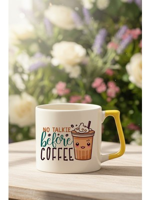 No Talkie Before Coffee Baskılı Sarı D Kulplu Kupa Bardak