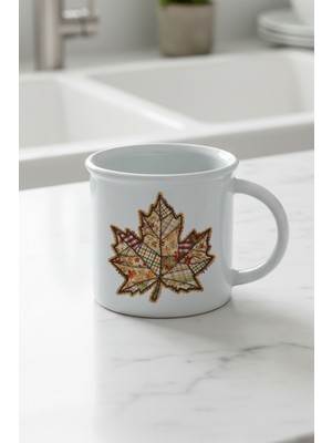 Sonbahar Yaprak Baskılı Enamel Görünümlü Seramik Vintage Kupa Bardak