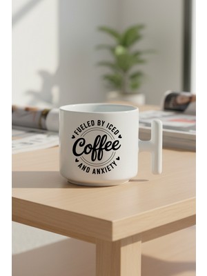 Fueled By Coffee Baskılı Hediyelik T Kulplu Latte Fincanı Kupa Bardak