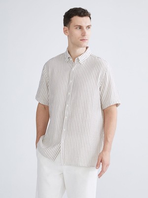 Lc Waikiki Yeni Sezon Regular Fit Kısa Kollu Çizgili Müslin Erkek Gömlek