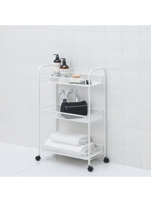 Beyaz Çelik Servis Arabası 26X48X77 Cm, Tekerlekli, Kaliteli ve Dayanıklı