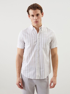 Lc Waikiki Yeni Sezon Regular Fit Kısa Kollu Çizgili Keten Karışımlı Erkek Gömlek