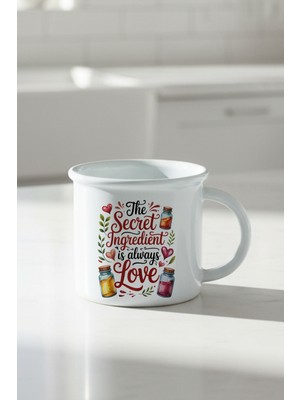 Secret Ingredians Is Love Baskılı Enamel Görünümlü Seramik Vintage Kupa Bardak