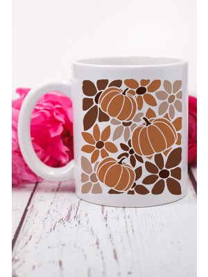 Boho Floral Fall Pumpkin Baskılı Hediyelik Kupa Bardak
