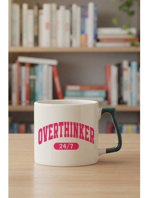 Overthinker 7/24 Baskılı Yeşil D Kulplu Kupa Bardak