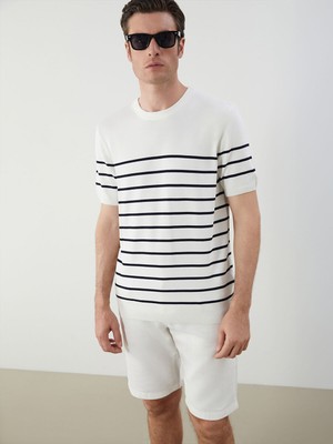 Lc Waikiki Yeni Sezon Bisiklet Yaka Kısa Kollu Çizgili Erkek Triko Kazak