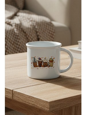 Sonbahar Temalı Kahveler No:3 Baskılı Enamel Görünümlü Seramik Vintage Kupa Bardak
