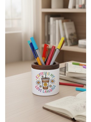Coffee Is My Love Language No:2 Baskılı Seramik Kalemlik Masaüstü Düzenleyici