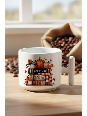 Just A Girl Who Loves Fall Baskılı Hediyelik T Kulplu Latte Fincanı Kupa Bardak