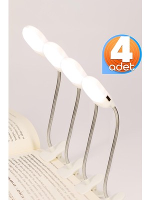4 Adet Mini LED Çalışma Lambası, Mandallı, Çok Fonksiyonlu, Pilli, Spiral Gövde, Beyaz