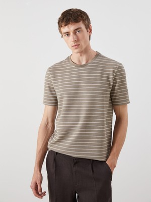 Lc Waikiki Yeni Sezon Bisiklet Yaka Kısa Kollu Çizgili Erkek Tişört