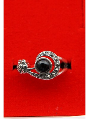 925 Ayar Kadın Gümüş Oltu Taşı Yüzük SY00071