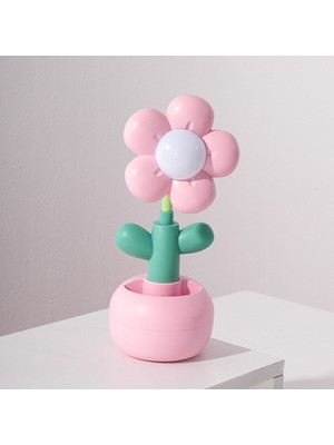 Pembe LED Masa Lambası, USB Şarjlı Çiçek Tasarımı ve Kalemlikli Işıklandırma