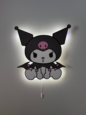 Empressco Ahşap Sanrio Kuromi Çocuk Odası Gece Lambası 32X30 Cm Gri Renkli Dekoratif Tasarım